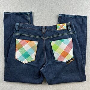 Vintage Coogi Jean Men 40x34 Blue Denim Multi-Color Stitch Geometric Y2K Hip Hop